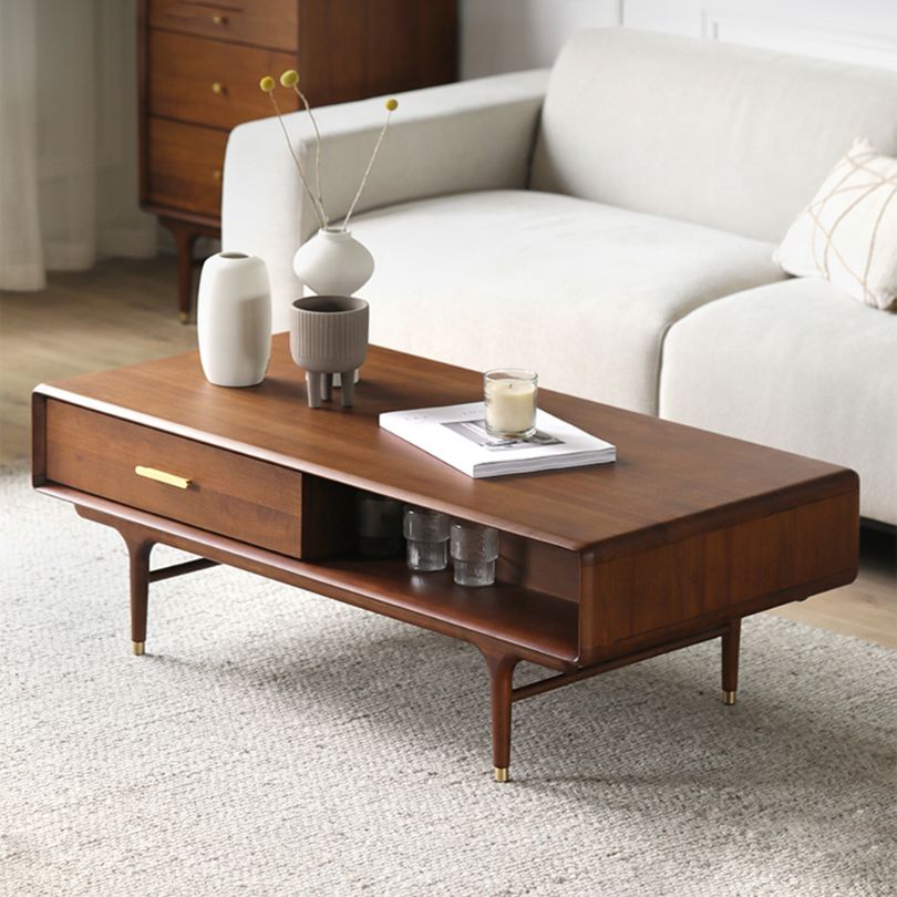 Side angle of the MDF coffee table illustrating its spacious drawers and clean lines.