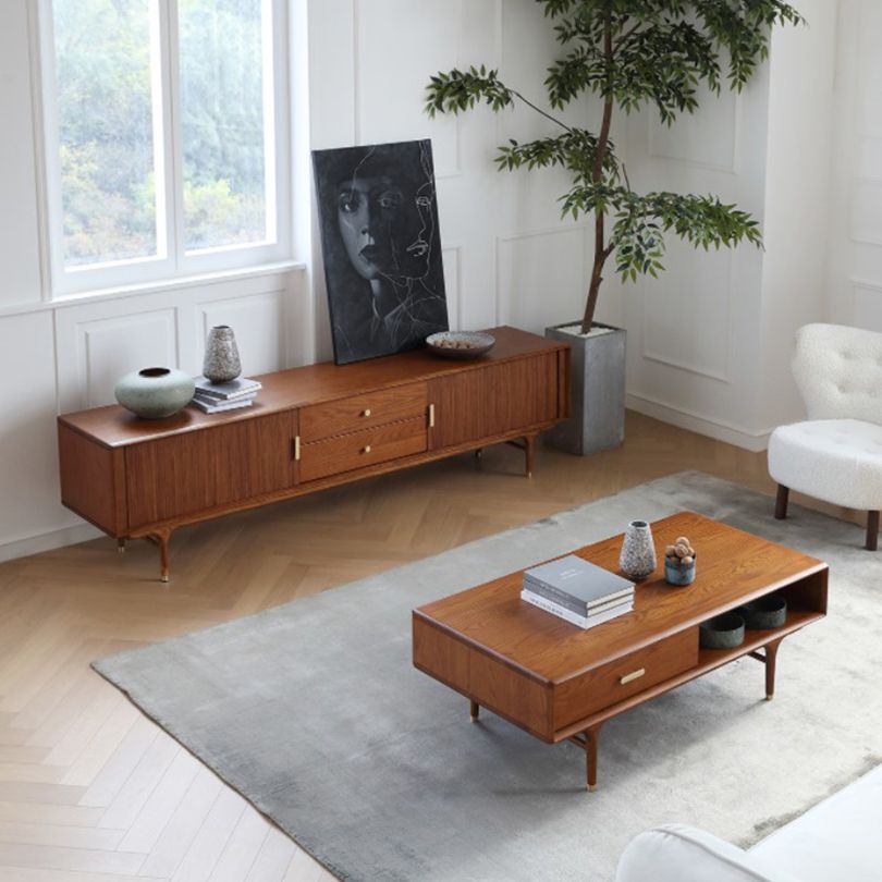 Front view of the modern MDF coffee table showcasing its elegant design and storage features.