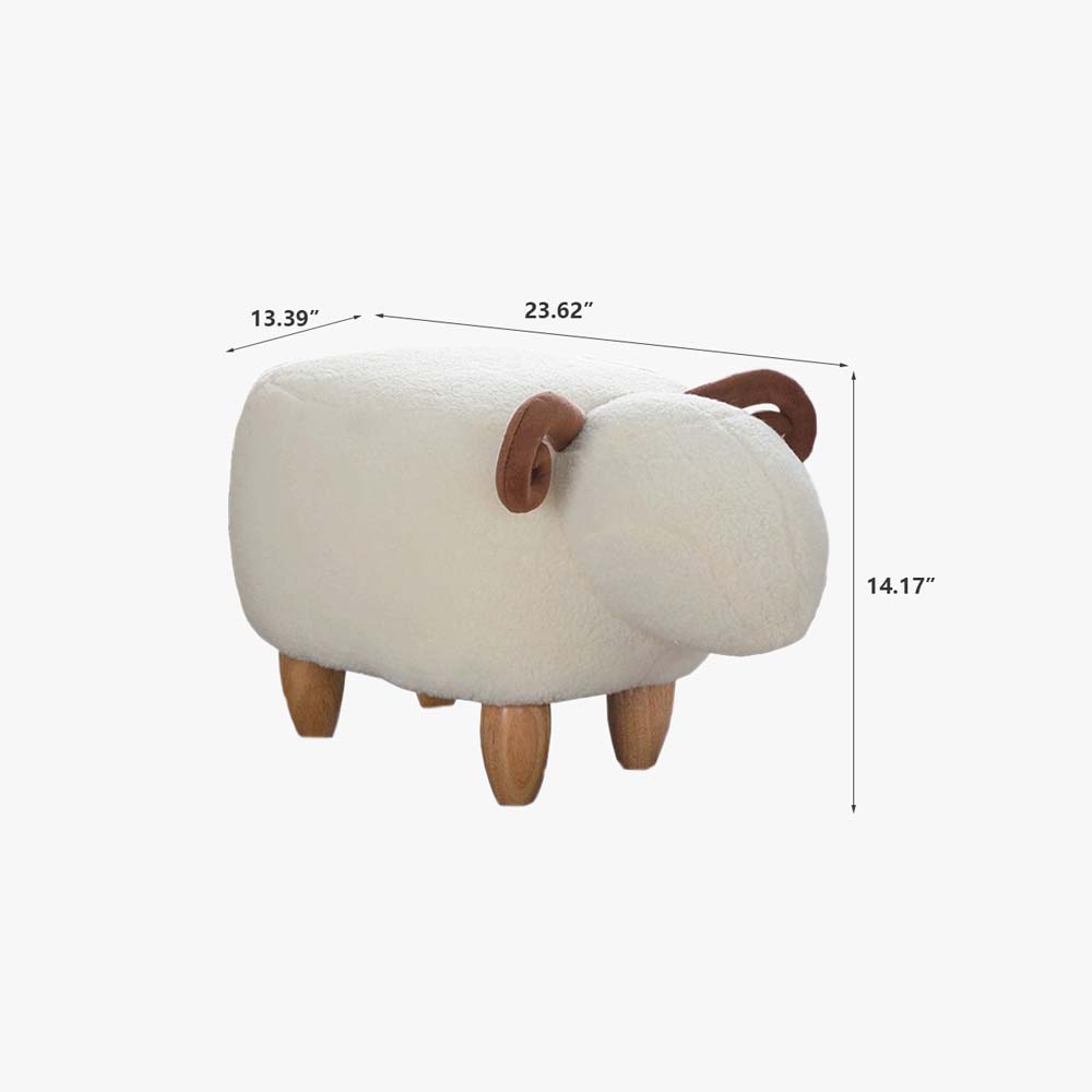Side angle of the decorative kids sheep footstool in a modern childrens room setting.