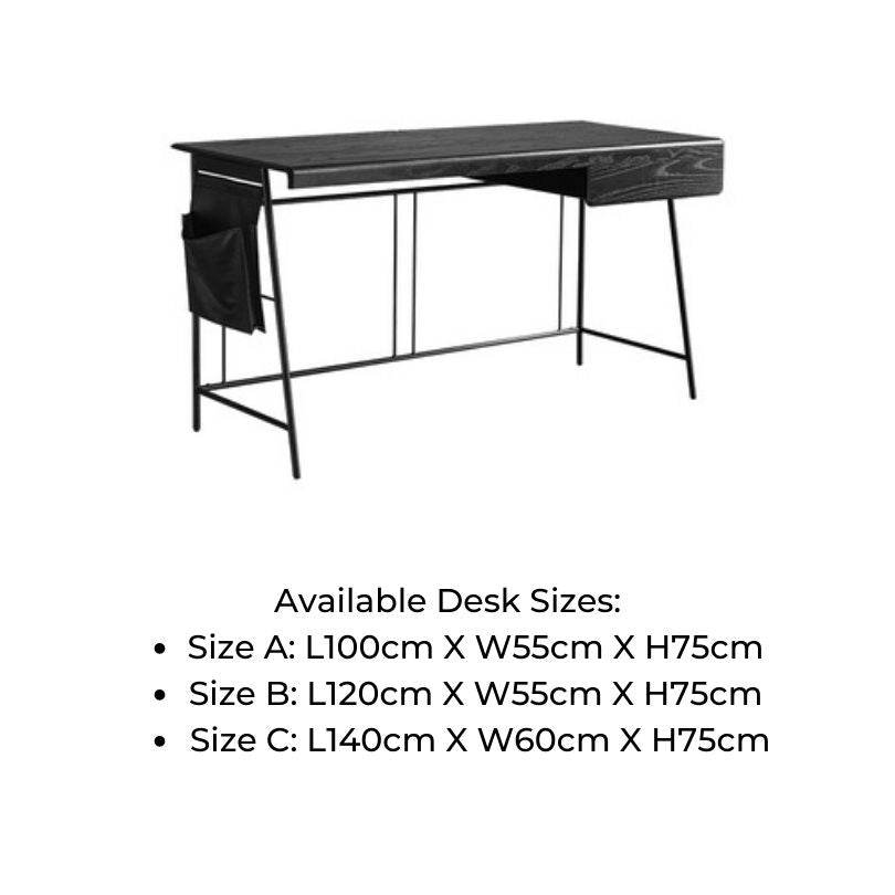 Side view of the Italian minimalist black workstation desk showcasing its sleek design and ample storage.