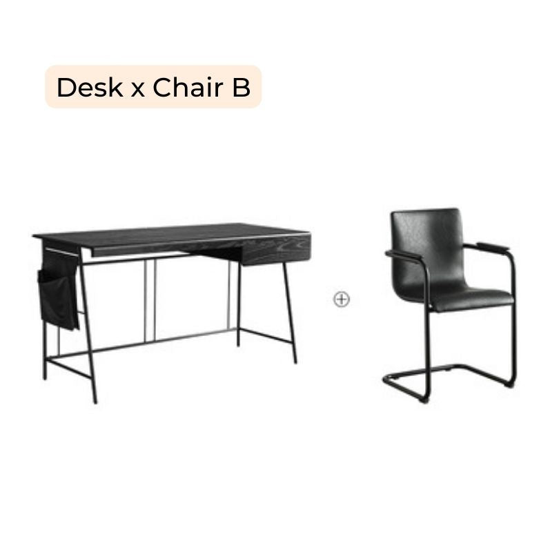 Side view of the Italian minimalist black workstation desk showcasing its sleek design and ample storage.