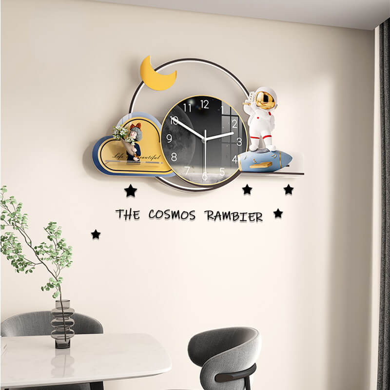 Close-up of the unique LED lamp wall clock showcasing its intricate cloud and moon details.