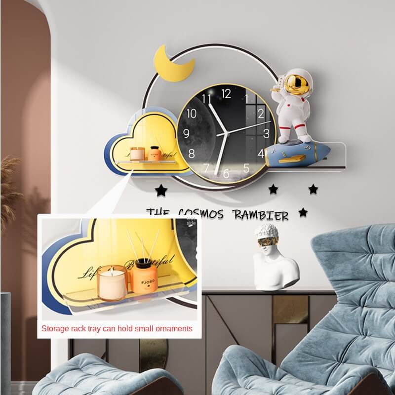 Close-up of the unique LED lamp wall clock showcasing its intricate cloud and moon details.