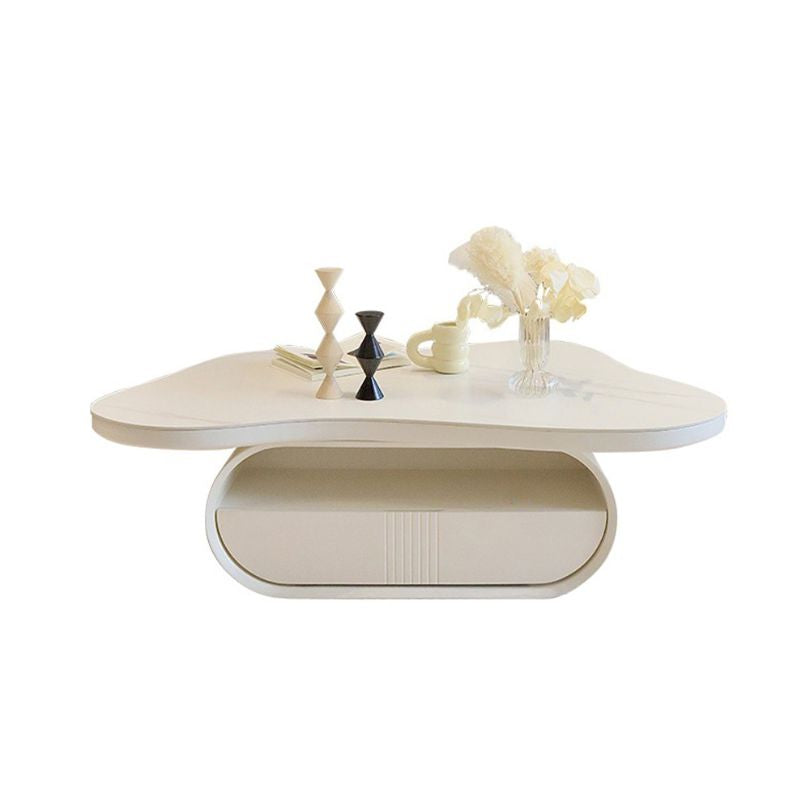 View of the modern coffee table in a living room setting, showcasing its spacious design.