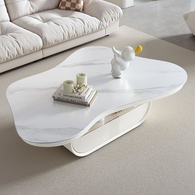 View of the modern coffee table in a living room setting, showcasing its spacious design.