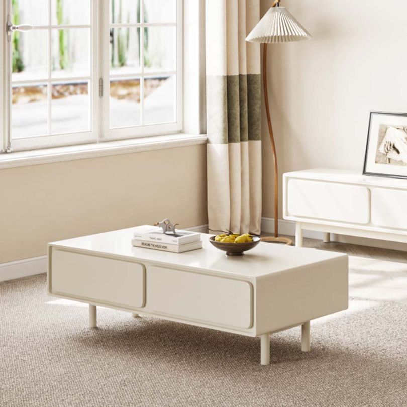 Overhead view of the coffee table showing spacious drawer layout and minimalist design