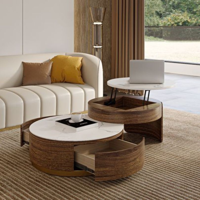 Chic lift-top nesting coffee table set showcasing its elegant design and ample storage.