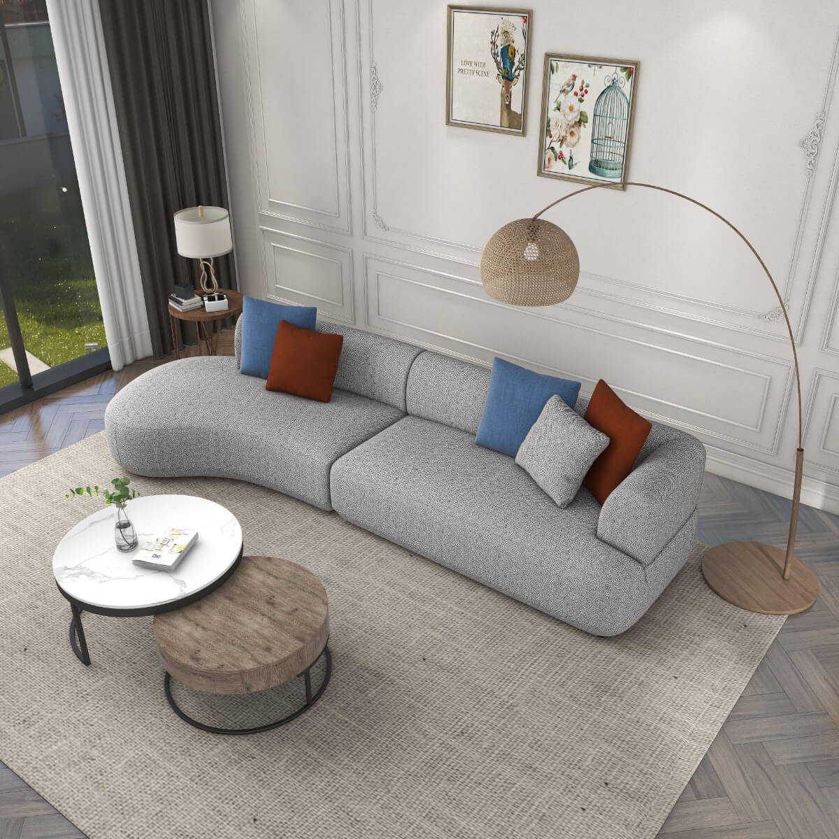 Contemporary modular three-seat sofa with left armrest in a stylish living room setting