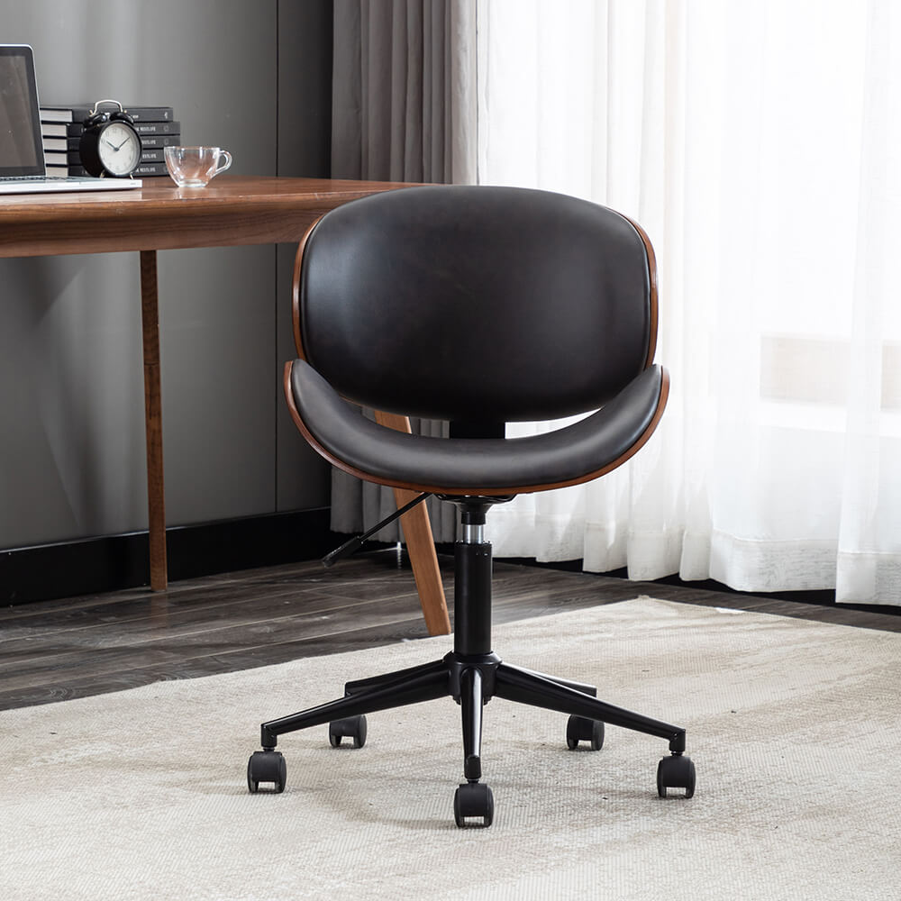 Luxurious high back PU leather swivel office chair in a stylish home office setting.