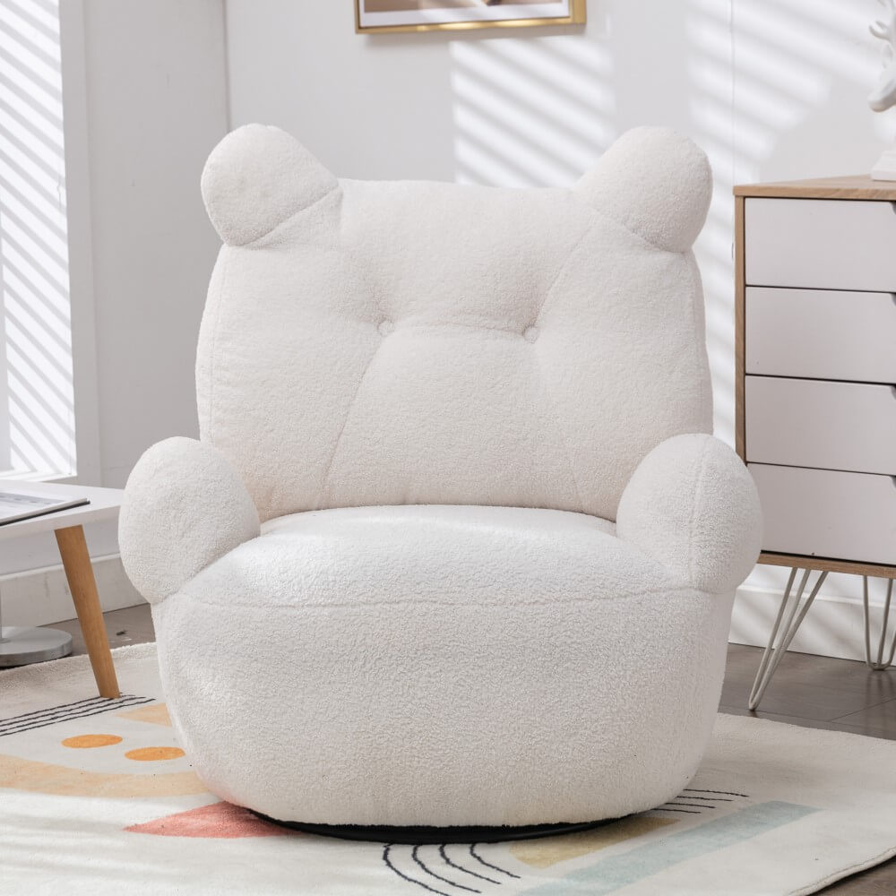 Chic velvet swivel teddy accent chair in a modern living room setting, showcasing its sleek design and versatility.