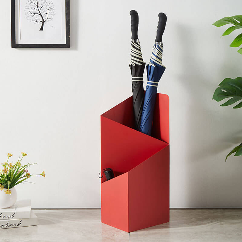 Elegant Nordic umbrella organizer showing geometric design and drip tray