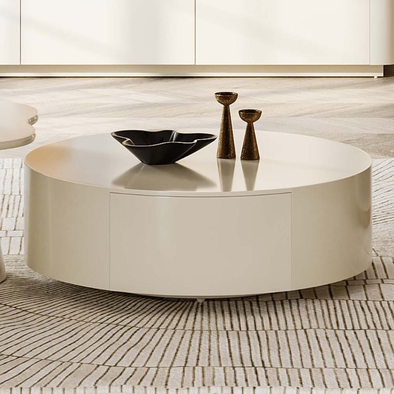 Close-up view of the Nordic Serenity Rounded Coffee Table showcasing its elegant white finish and minimalist design.