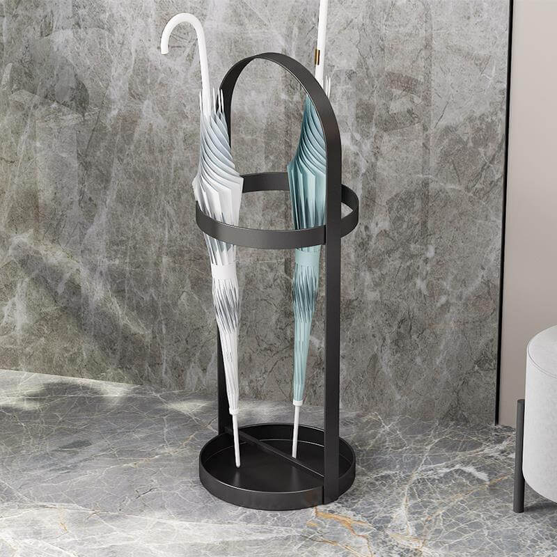 Nordic umbrella stand with handle in a stylish living room setting, highlighting its sleek design and functionality.