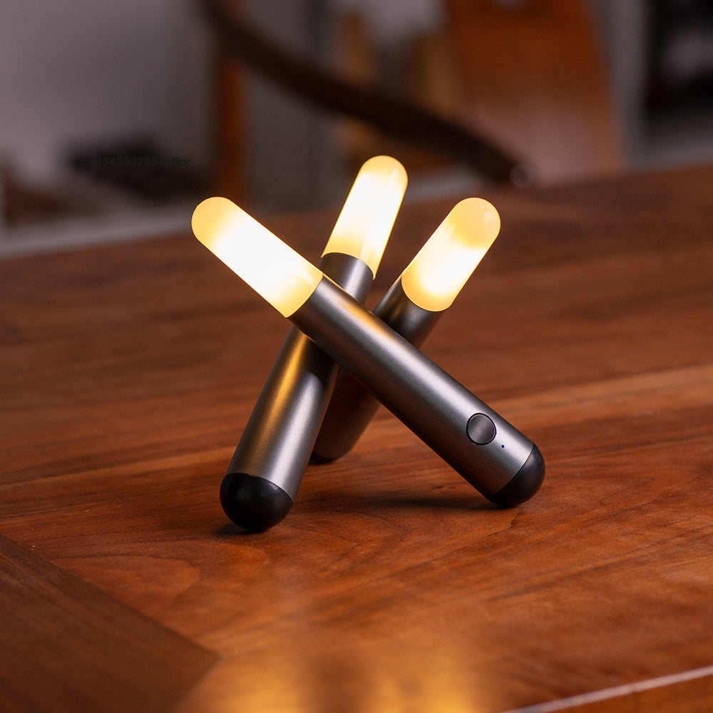 Modern USB rechargeable LED table lamp with touch control, ideal for living room ambiance.