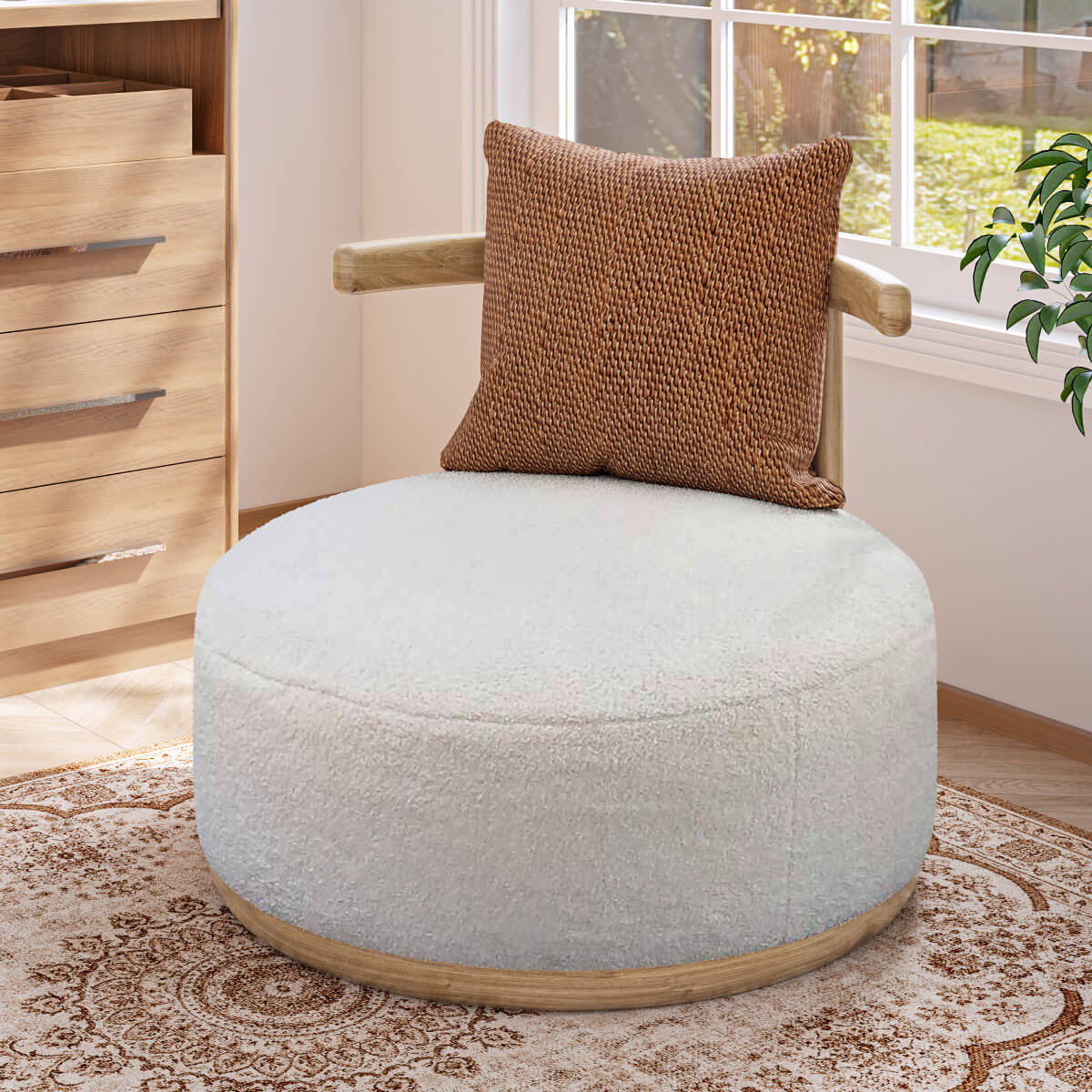 Chic Retro Chenille Accent Chair with a curving backrest, perfect for living rooms.