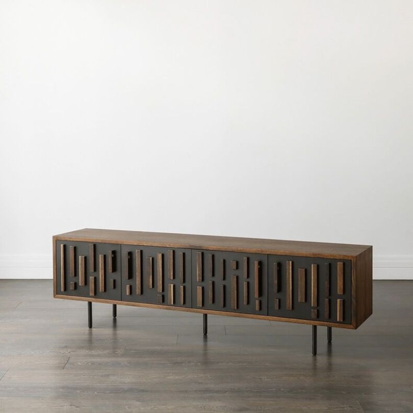 Front view of the Classic Retro Oak Media Console with stylish design and storage compartments.