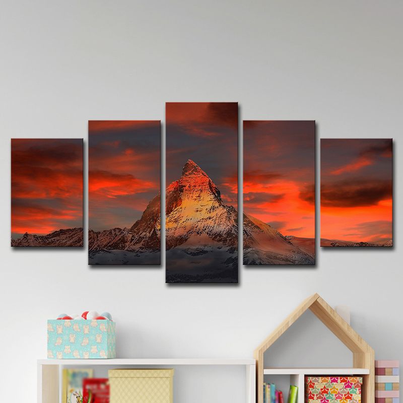 Zermatt sunset canvas art in a modern living room setting, showcasing its vibrant colors.