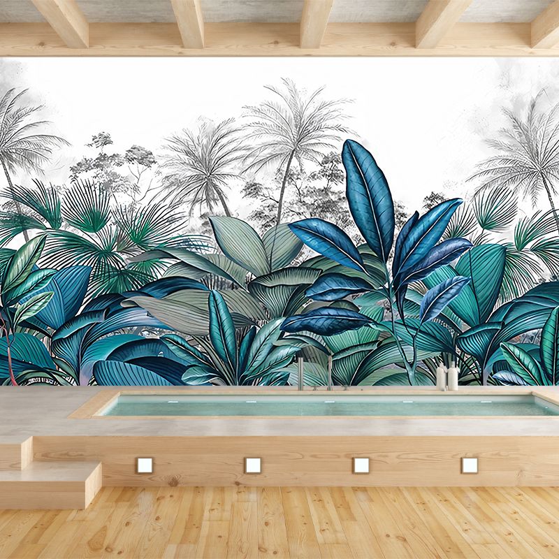 Ginger leaf wall mural displayed in a bright living room, showcasing its vibrant colors and textures.