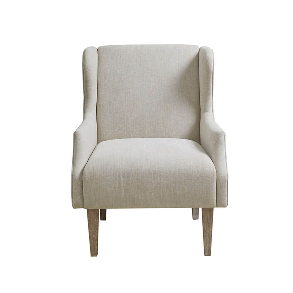 Close-up of the Malcolm Vintage Accent Chairs high-density foam seat and solid wood frame.