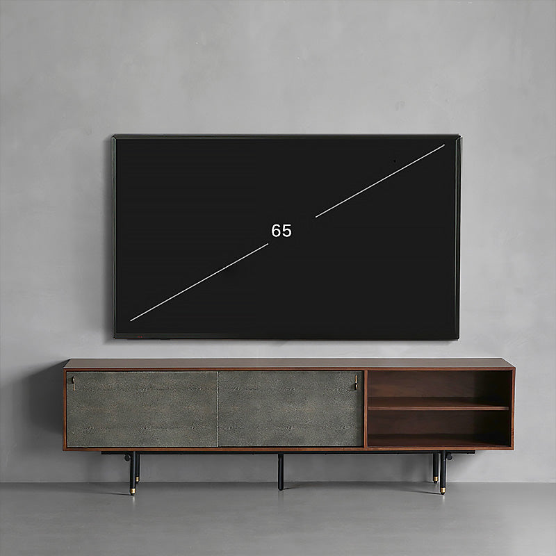 Stylish modern TV stand with 65 inch TV placed on top, highlighting its elegant design.