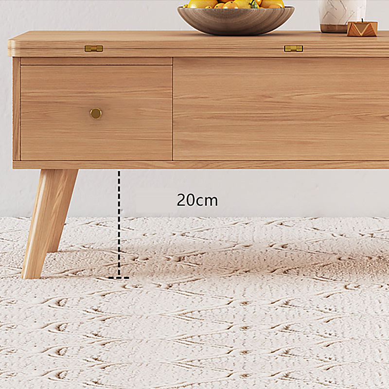 Stylish lift-top coffee table showcasing durable wood and stainless steel materials.
