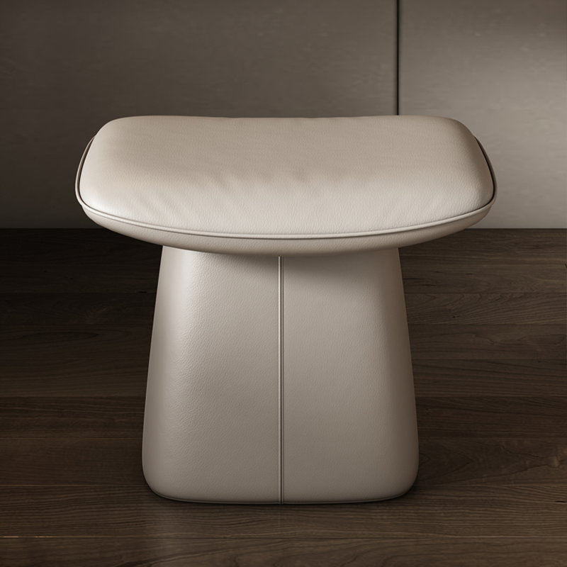 Beige microfiber leather vanity stool in modern bedroom setting
