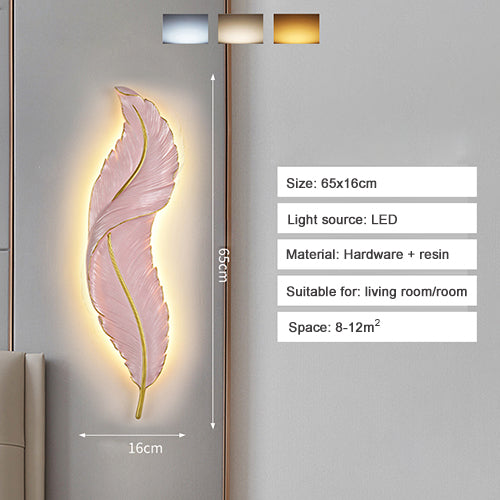 Feather wall lamp in a cozy bedroom, enhancing the modern decor.